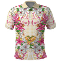 Hawaii Palaka Polo Shirt Yellow Tribal Pattern With Tropical Flowers - Polynesian Pride