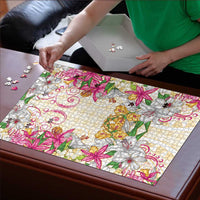 Hawaii Palaka Puzzle Yellow Tribal Pattern With Tropical Flowers LT05 - Polynesian Pride