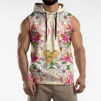 Hawaii Palaka Sleeveless Hoodie Yellow Tribal Pattern With Tropical Flowers LT05 - Polynesian Pride