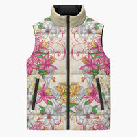 Hawaii Palaka Sleeveless Puffer Jacket Yellow Tribal Pattern With Tropical Flowers LT05 Unisex Yellow - Polynesian Pride