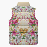 Hawaii Palaka Sleeveless Puffer Jacket Yellow Tribal Pattern With Tropical Flowers LT05 - Polynesian Pride