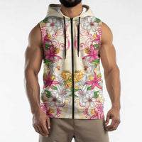Hawaii Palaka Sleeveless Zip Hoodie Yellow Tribal Pattern With Tropical Flowers LT05 - Polynesian Pride