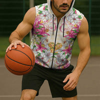Hawaii Palaka Sleeveless Zip Hoodie Yellow Tribal Pattern With Tropical Flowers LT05 - Polynesian Pride