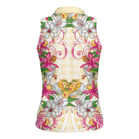 Hawaii Palaka Women Sleeveless Polo Shirt Yellow Tribal Pattern With Tropical Flowers LT05 - Polynesian Pride