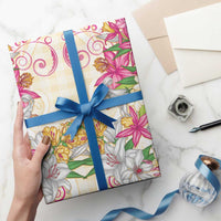 Hawaii Palaka Wrapping Paper Yellow Tribal Pattern With Tropical Flowers LT05 - Polynesian Pride