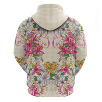 Hawaii Palaka Zip Hoodie Yellow Tribal Pattern With Tropical Flowers - Polynesian Pride