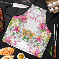 Hawaii Palaka Apron White Tribal Pattern With Tropical Flowers LT05 White - Polynesian Pride
