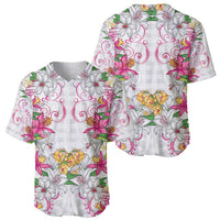 Hawaii Palaka Baseball Jersey White Tribal Pattern With Tropical Flowers - Polynesian Pride