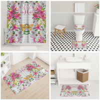 Hawaii Palaka Bathroom Set White Tribal Pattern With Tropical Flowers - Polynesian Pride