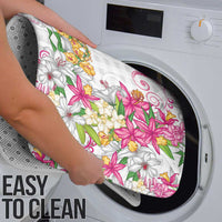 Hawaii Palaka Bathroom Set White Tribal Pattern With Tropical Flowers - Polynesian Pride