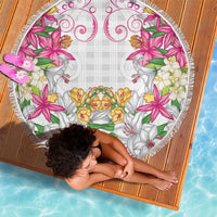 Hawaii Palaka Beach Blanket White Tribal Pattern With Tropical Flowers LT05 - Polynesian Pride