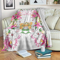 Hawaii Palaka Blanket White Tribal Pattern With Tropical Flowers LT05 White - Polynesian Pride