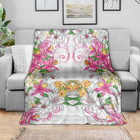 Hawaii Palaka Blanket White Tribal Pattern With Tropical Flowers LT05 - Polynesian Pride