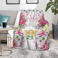 Hawaii Palaka Blanket White Tribal Pattern With Tropical Flowers LT05 - Polynesian Pride