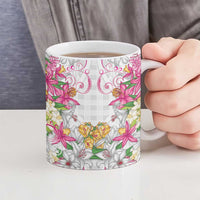 Hawaii Palaka Ceramic Mug White Tribal Pattern With Tropical Flowers LT05 - Polynesian Pride