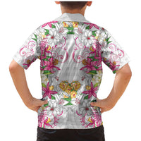 Hawaii Palaka Family Matching Mermaid Dress and Hawaiian Shirt White Tribal Pattern With Tropical Flowers - Polynesian Pride