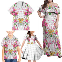 Hawaii Palaka Family Matching Off Shoulder Maxi Dress and Hawaiian Shirt White Tribal Pattern With Tropical Flowers - Polynesian Pride