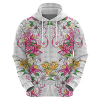 Hawaii Palaka Hoodie White Tribal Pattern With Tropical Flowers - Polynesian Pride