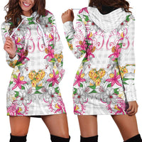 Hawaii Palaka Hoodie Dress White Tribal Pattern With Tropical Flowers - Polynesian Pride