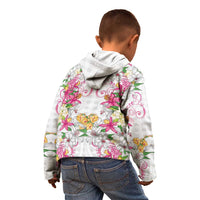 Hawaii Palaka Kid Hoodie White Tribal Pattern With Tropical Flowers - Polynesian Pride