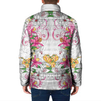 Hawaii Palaka Padded Jacket White Tribal Pattern With Tropical Flowers LT05 - Polynesian Pride