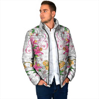 Hawaii Palaka Padded Jacket White Tribal Pattern With Tropical Flowers LT05 - Polynesian Pride