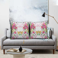 Hawaii Palaka Pillow Cover White Tribal Pattern With Tropical Flowers - Polynesian Pride