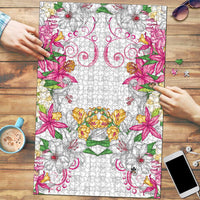 Hawaii Palaka Puzzle White Tribal Pattern With Tropical Flowers LT05 White - Polynesian Pride