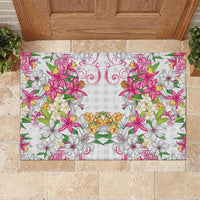Hawaii Palaka Rubber Doormat White Tribal Pattern With Tropical Flowers LT05 White - Polynesian Pride