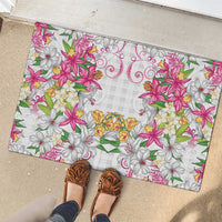 Hawaii Palaka Rubber Doormat White Tribal Pattern With Tropical Flowers LT05 - Polynesian Pride
