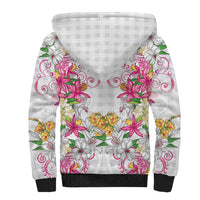 Hawaii Palaka Sherpa Hoodie White Tribal Pattern With Tropical Flowers LT05 - Polynesian Pride