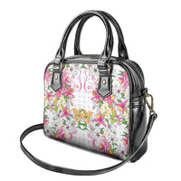 Hawaii Palaka Shoulder Handbag White Tribal Pattern With Tropical Flowers - Polynesian Pride