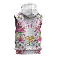 Hawaii Palaka Sleeveless Hoodie White Tribal Pattern With Tropical Flowers LT05 - Polynesian Pride