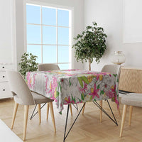 Hawaii Palaka Tablecloth White Tribal Pattern With Tropical Flowers - Polynesian Pride