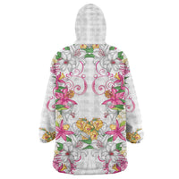 Hawaii Palaka Wearable Blanket Hoodie White Tribal Pattern With Tropical Flowers LT05 - Polynesian Pride