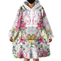 Hawaii Palaka Wearable Blanket Hoodie White Tribal Pattern With Tropical Flowers LT05 - Polynesian Pride