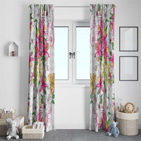 Hawaii Palaka Window Curtain White Tribal Pattern With Tropical Flowers - Polynesian Pride