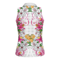 Hawaii Palaka Women Sleeveless Polo Shirt White Tribal Pattern With Tropical Flowers LT05 - Polynesian Pride
