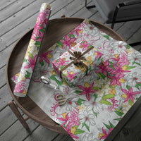 Hawaii Palaka Wrapping Paper White Tribal Pattern With Tropical Flowers LT05 - Polynesian Pride