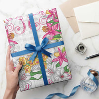 Hawaii Palaka Wrapping Paper White Tribal Pattern With Tropical Flowers LT05 - Polynesian Pride