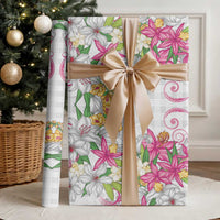 Hawaii Palaka Wrapping Paper White Tribal Pattern With Tropical Flowers LT05 - Polynesian Pride