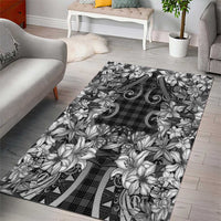 Hawaii Palaka Area Rug Black Tribal Pattern With Tropical Flowers LT05 - Polynesian Pride