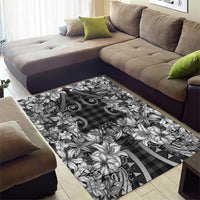 Hawaii Palaka Area Rug Black Tribal Pattern With Tropical Flowers LT05 - Polynesian Pride