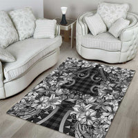 Hawaii Palaka Area Rug Black Tribal Pattern With Tropical Flowers LT05 - Polynesian Pride