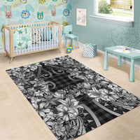 Hawaii Palaka Area Rug Black Tribal Pattern With Tropical Flowers LT05 - Polynesian Pride