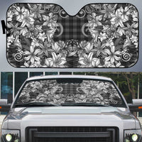 Hawaii Palaka Auto Sun Shade Black Tribal Pattern With Tropical Flowers - Polynesian Pride