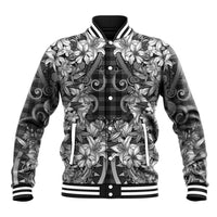 Hawaii Palaka Baseball Jacket Black Tribal Pattern With Tropical Flowers LT05 Unisex Black - Polynesian Pride