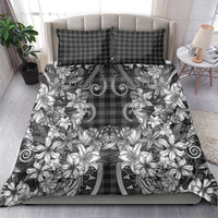 Hawaii Palaka Bedding Set Black Tribal Pattern With Tropical Flowers - Polynesian Pride