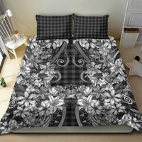 Hawaii Palaka Bedding Set Black Tribal Pattern With Tropical Flowers - Polynesian Pride