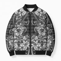 Hawaii Palaka Bomber Puffer Jacket Black Tribal Pattern With Tropical Flowers LT05 Unisex Black - Polynesian Pride